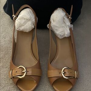 Cole Haan Tan Peep-Toe Slingback Heels